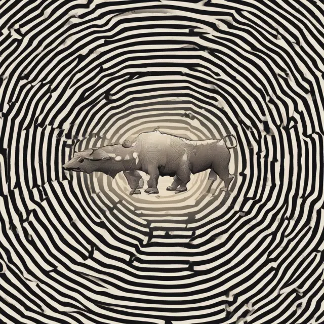 A notional bull and bear engaging in an interest rate swap, symbolizing the exchange of theoretical values in a complex financial maze