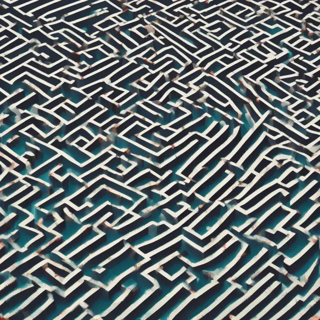 A complex maze symbolizing financial contracts transforming between fixed and floating interest rates, illustrating interest rate swaps.