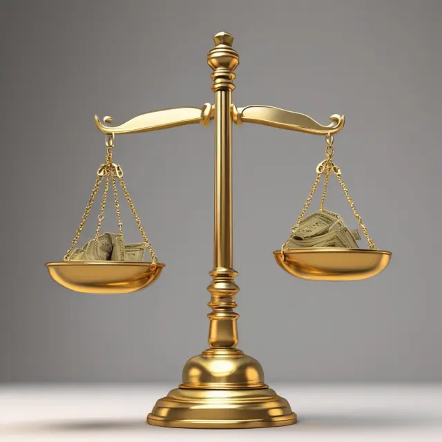 A golden scale illustrating the notion of $140,000 balanced against the background of futures contracts.