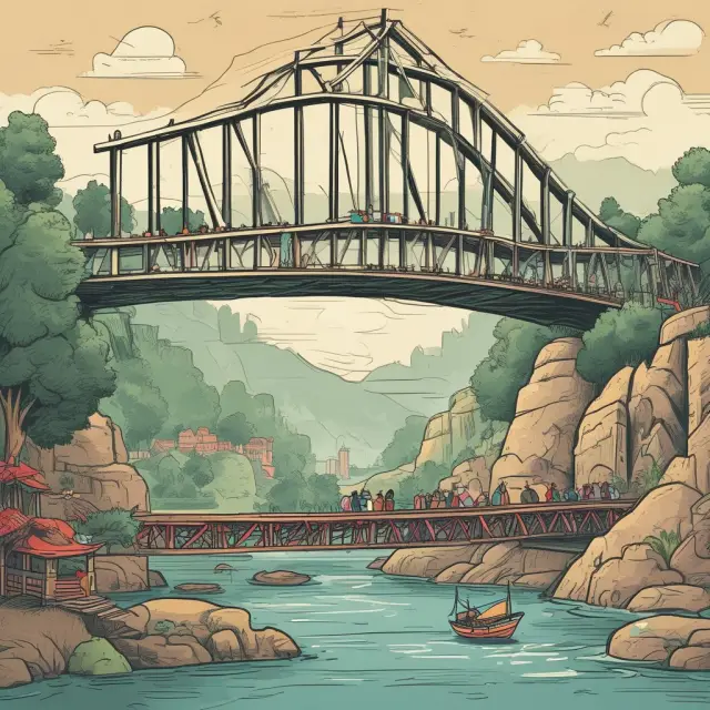 A sturdy bridge connects a USD sign to an NPR symbol, representing Nepal