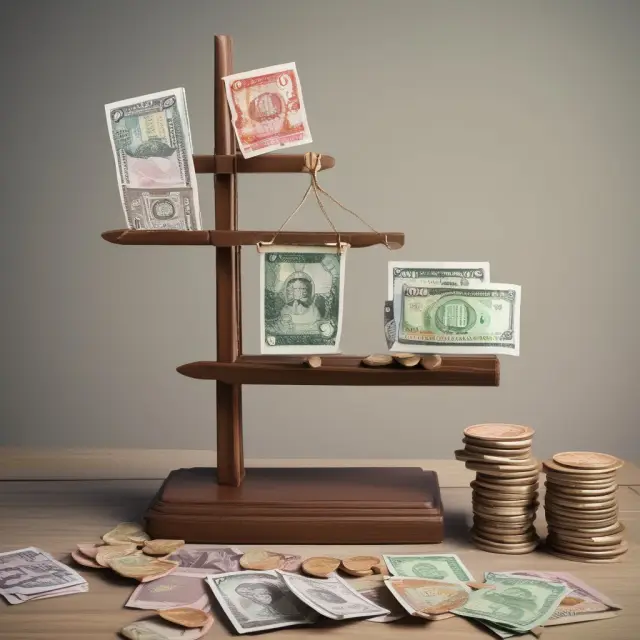 A balanced scale tips heavily towards the Nepalese rupees compared to Iranian rials, illustrating significant economic disparity.