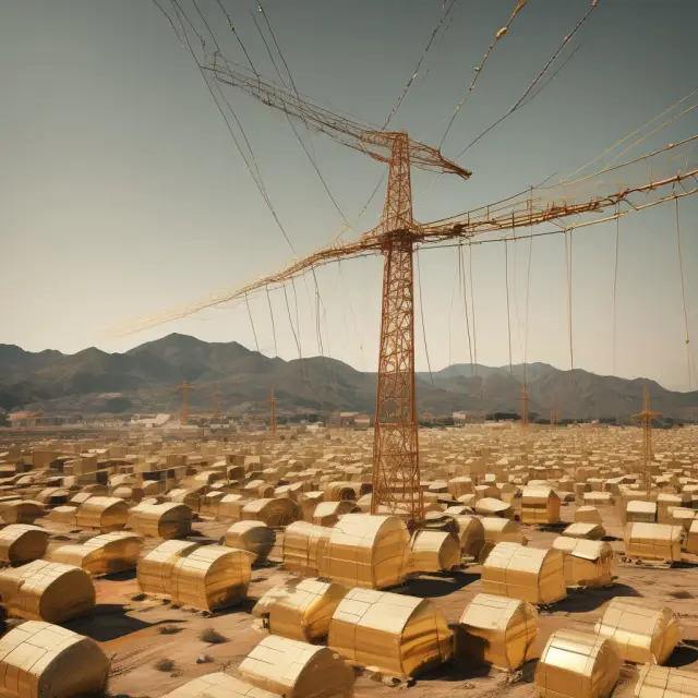 Golden net intertwining symbols of real estate, energy, and technology