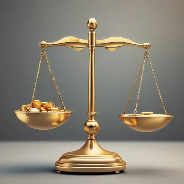 Scale comparing present value (gold coins) and future growth opportunities (diamonds), illustrating Net Present Value of Growth Opportunities (NPVGO).