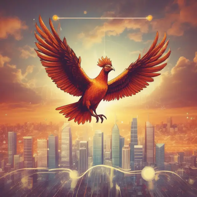Phoenix soaring over an investment timeline with deferred income marked, representing tax-deferral benefits through NQDCs.