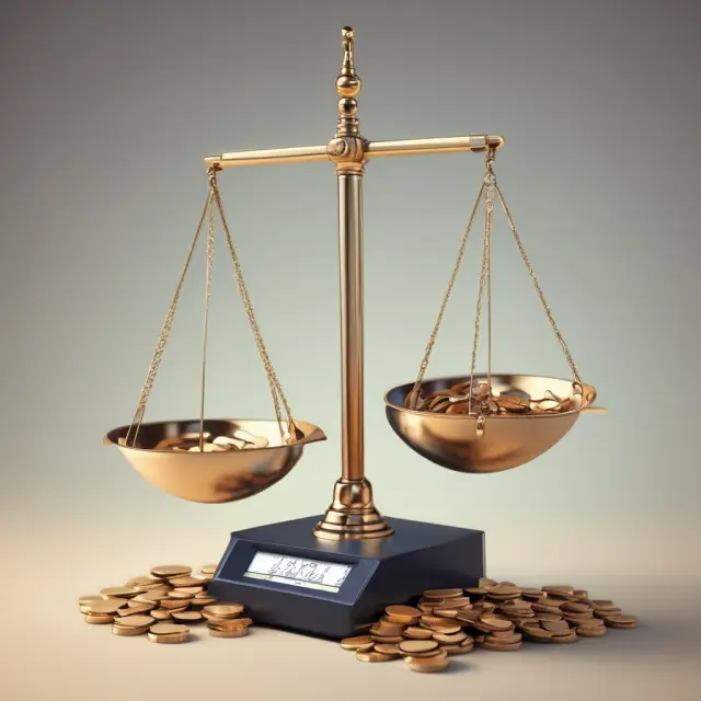 Image of digital scales filling up with coins representing economic benefits, illustrating the National Registration Database