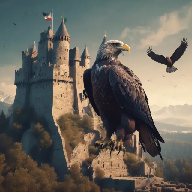 An eagle stands watch over a fortified castle representing the National Registration Database