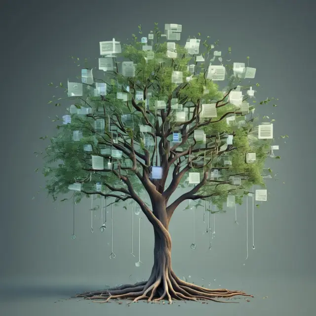 A digital tree growing data from an NRD database, representing the efficient and accessible registration process.