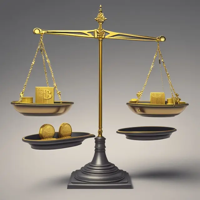 Golden scales balanced between expected selling price and total production costs, illustrating net realizable value calculation