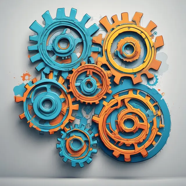 Gears representing manufacturing, retail, and service-based industries rotating around a balanced net realizable value scale