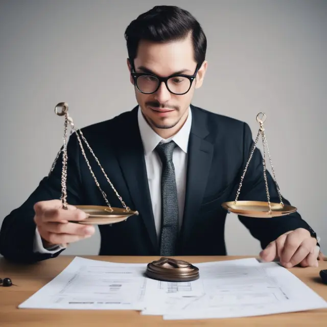 An accountant weighs the worth of assets using balance scales to assess their net realizable value.