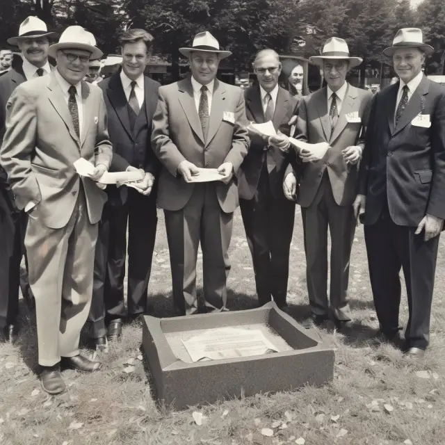 An image of a time capsule with stock certificates being released, symbolizing the history and evolution of NSCC