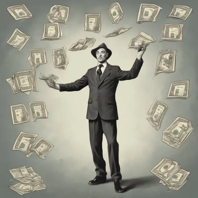 Juggler with multiple checks representing NSF fees, maintaining balance among changing account funds