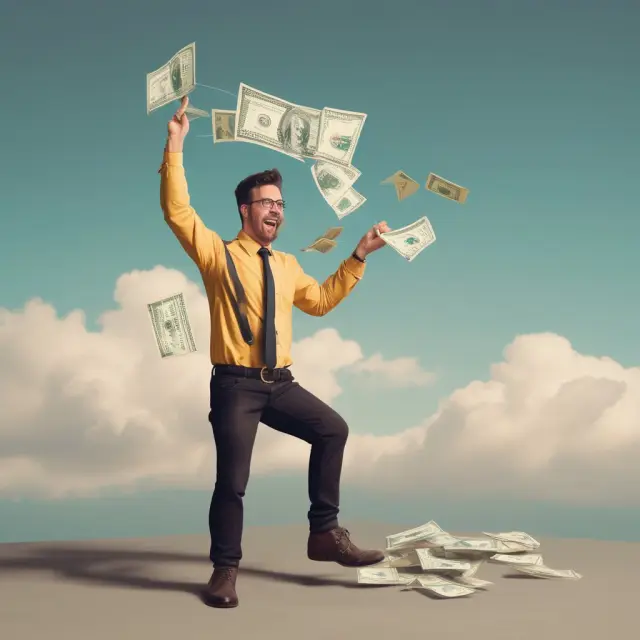 A person juggling NSF fees and checks, with a precarious balance scale representing the credit score