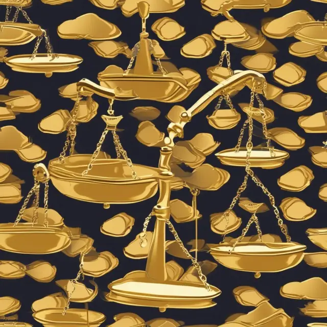 A pair of golden scales delicately balances an overdraft protection piggy bank and a credit line pot, symbolizing the choice between financial security and access.
