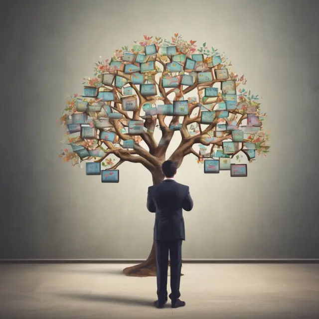 Employee holding a blooming tree of non-qualified stock options, symbolizing vesting schedules and potential stock growth