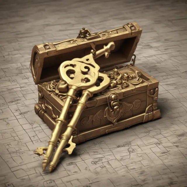 Golden key opening a treasure chest with labels illustrating cliff, linear, and graded vesting schedules