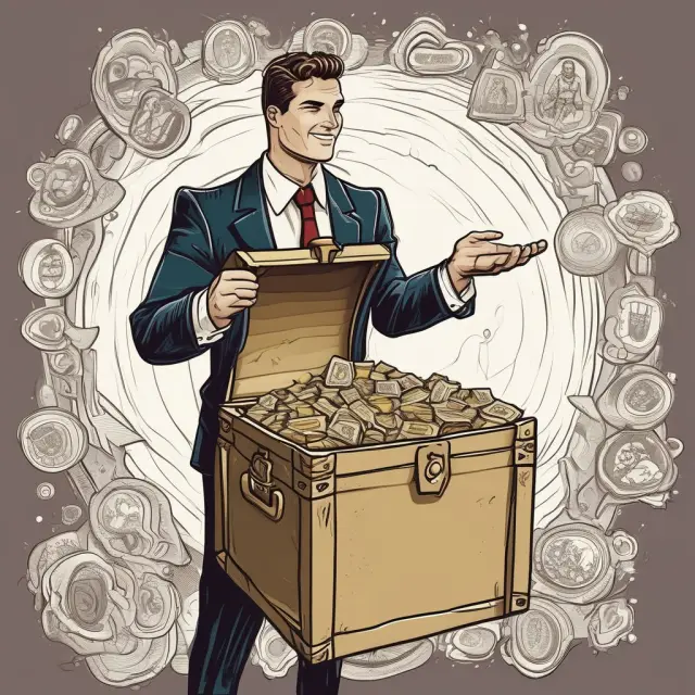 Recruiter presenting a treasure chest filled with golden stock options to attract top talent