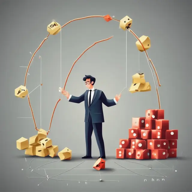 A statistician rolls dice representing financial data towards a bell curve symbolizing the null hypothesis test for normality or equality in finance.