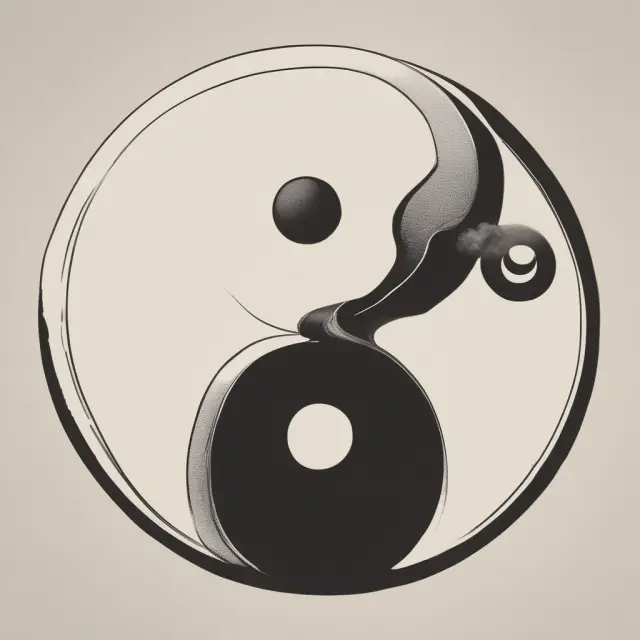 Two interconnected circles represent null (Yin) and alternative (Yang) hypotheses in hypothesis testing.