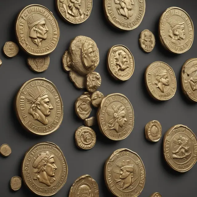 Ancient coins falling on a timeline, symbolizing the history and evolution of numismatics