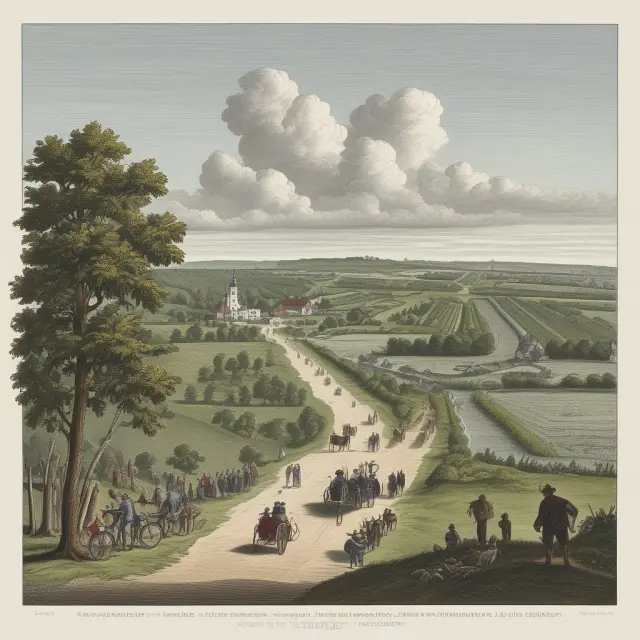 A Dutch landscape painting with the silhouette of a Naamloze Vennootschap (N.V.) emerging from the waters, symbolizing its historical origins and growth in the Netherlands