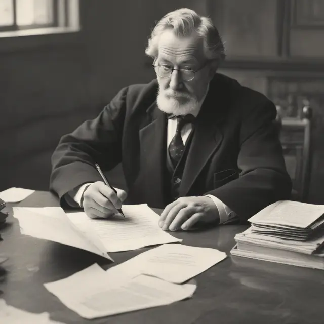 A notary public meticulously drafting the articles of association for a Dutch Naamloze Vennootschap (N.V.)
