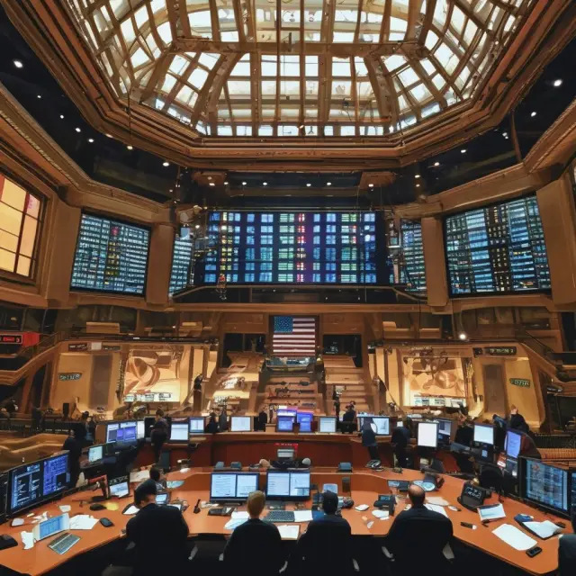 Two exchange buildings symbolizing CME and NYBOT, with traders balancing on a digital bridge connecting physical trading floors to electronic platforms
