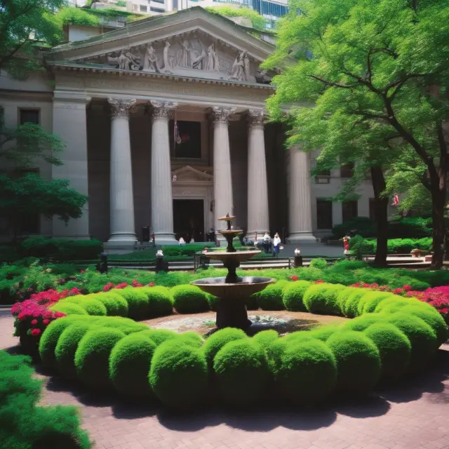 NYSE Arca illustrated as a blooming garden where ETFs grow amidst ample liquidity, symbolizing competitive bid-ask spreads and efficient access to exchange-traded products.
