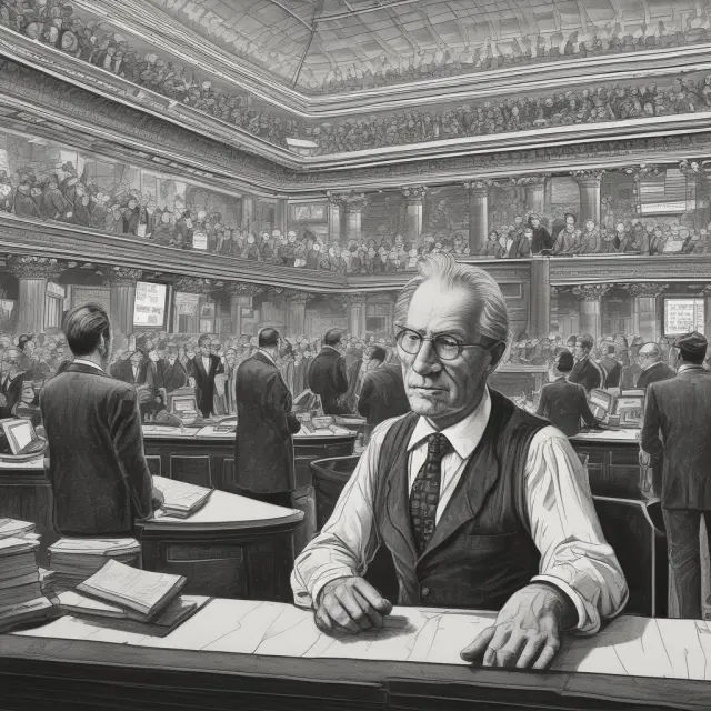 A time traveler observes the evolution of trading techniques at the New York Stock Exchange, transitioning from open outcry to electronic trading systems like SuperDOT and hybrid markets.