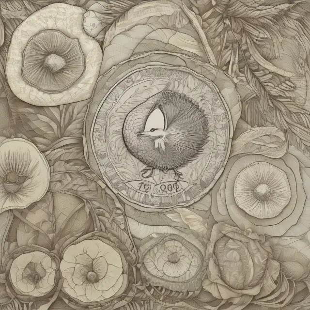 A kiwi bird nurturing questions in a garden, with answers blooming like flowers for the New Zealand dollar FAQ section