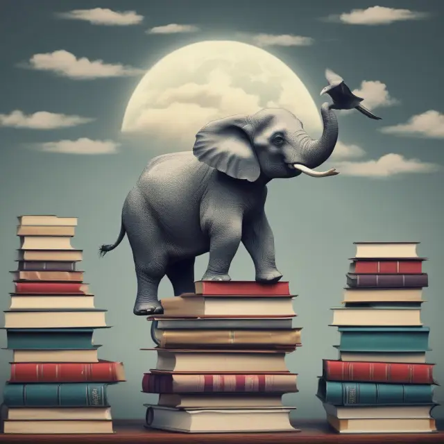 An elephant with books symbolizing ordinary and necessary expenses balances on its back, while a soaring eagle illustrates capital expenses