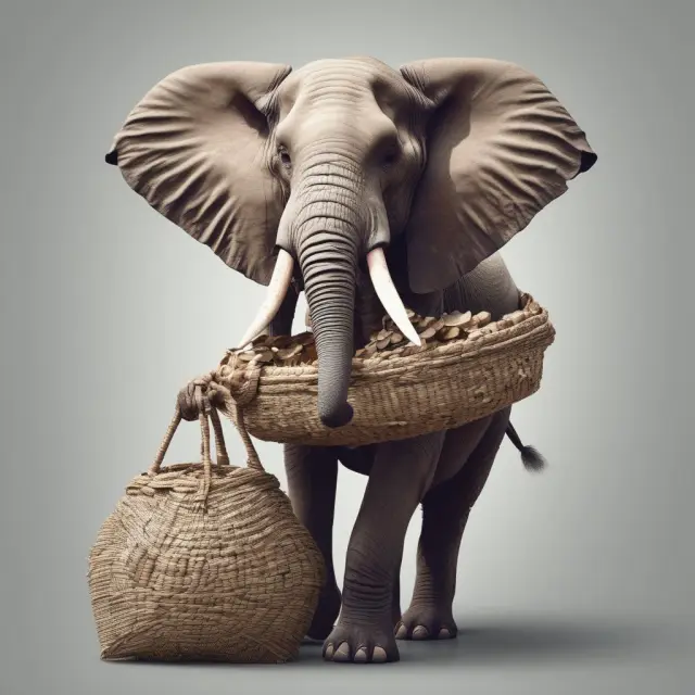 An elephant with an ornate basket carries zebra-patterned coins, representing the significance of ordinary and necessary expenses in tax planning strategies for institutional investors