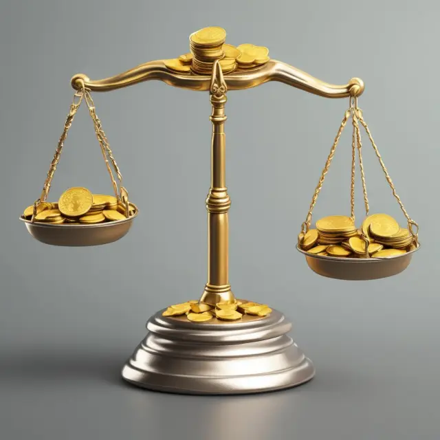 Scales with gold coins representing O&NE expenses and tangible assets with depreciating weights, symbolizing the financial balance of institutional investments.