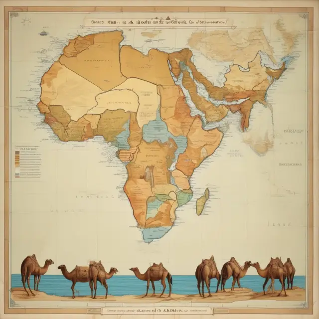 Camels carrying oil canisters form an Arabian map, depicting the growth and changes in OAPEC membership