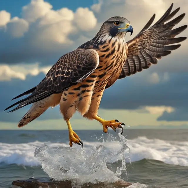 A golden falcon, representing OAPEC, soaring above a dynamic oil market with fluctuating industry trends and the emerging dominance of renewable energy sources.