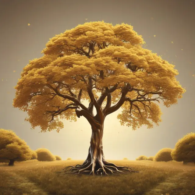 Golden tree symbolizing retirement benefits growth: Blooms at full retirement age and continues to grow with delayed retirement credits