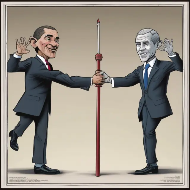 George W. Bush handing an unstable economy to Barack Obama, symbolizing the need for change during the Great Recession