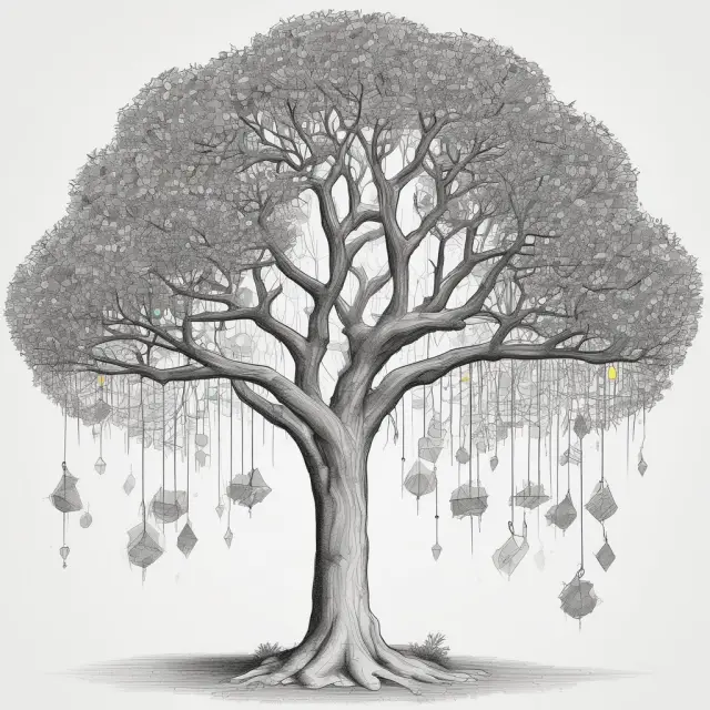 Interconnected roots (consensus nodes) and branches (block-generating nodes) symbolizing the Obelisk consensus mechanism