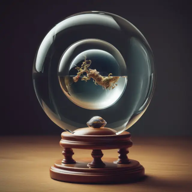 Objective probability balanced on precision scales confronts intuitive subjective probability depicted in a crystal ball.