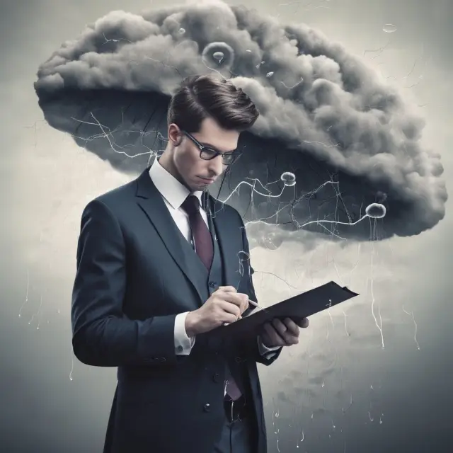 A meteorologist holding a weather map, considering both subjective intuition and objective data to make an accurate weather forecast