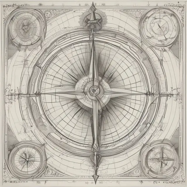 An image of a compass with objective probabilities guiding financial decisions in the financial world, with labels like stocks, risk assessment, quantitative trading, and portfolio management.