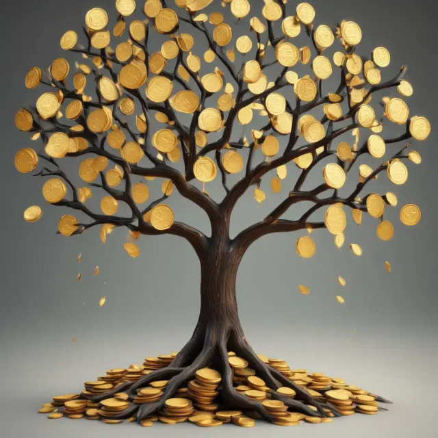 A tree adorned with gold coins symbolizing various financial obligations, including personal finance commitments and formal contracts.