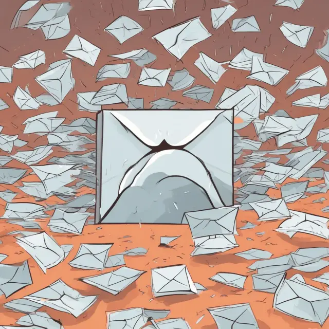 A reinsurer metaphorically depicted as a person sifting through an overflowing inbox, unknowingly accepting hidden risks from an array of policies.