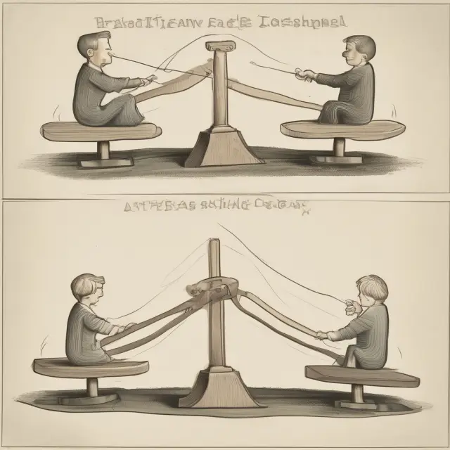 Teeter-totter representing affirmative and negative covenants in bond financing: obligations to perform (affirmative) and restrictions on actions (negative).