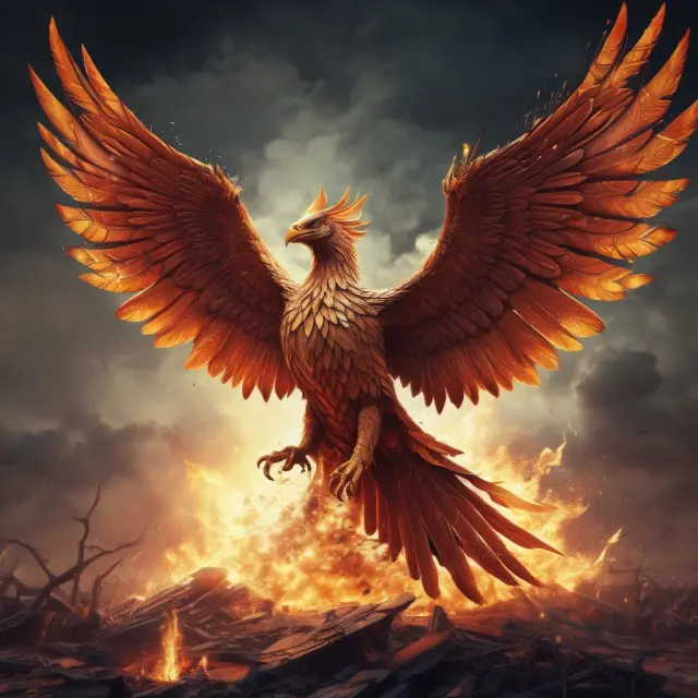 A phoenix emerging from flames, representing the continuous process of adapting to technological changes in business