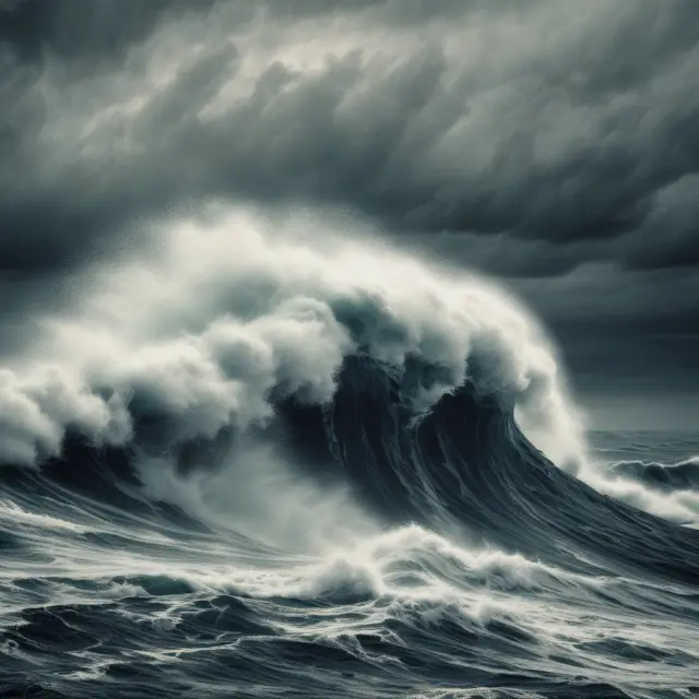 A print media scene with stormy seas symbolizing the publishing industry