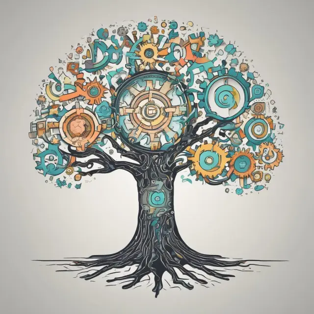 An image of gears turning on a tech-infused tree, representing the importance of active, adaptive portfolio management to mitigate obsolescence risk.