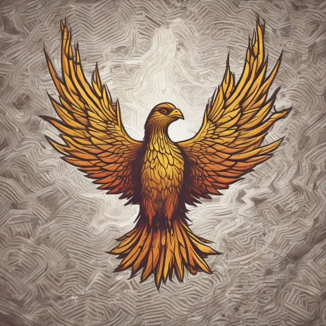 Phoenix rising from obsolete inventory stack, representing write-downs, write-offs, and proceeds