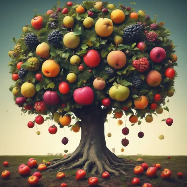 An image of a lush tree with fruit symbolizing financial statements, some fruits (representing inventory) appearing rotten, illustrating the hidden impact of obsolete inventory on financial statements