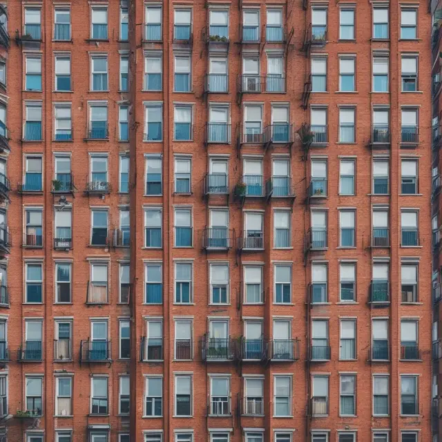 Busy urban scene, buildings symbolize properties; occupied windows represent strong occupancy rates